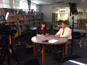 Rehema Ellis interviews Pinellas Park Middle School Principal Dave Rosenberger. 